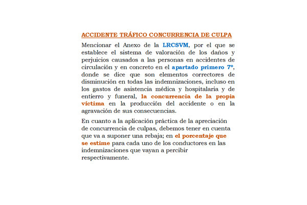 LA CONCURRENCIA DE CULPA EN LOS ACCIDENTES DE  TRÁFICO